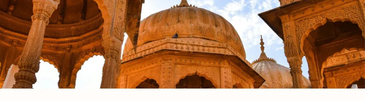 Carved sandstone cenotaphs in Rajasthan, North India